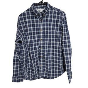 Old Navy Slim Fit Everyday Shirt Mens Size L Plaid Blue Built-In Flex Button Up